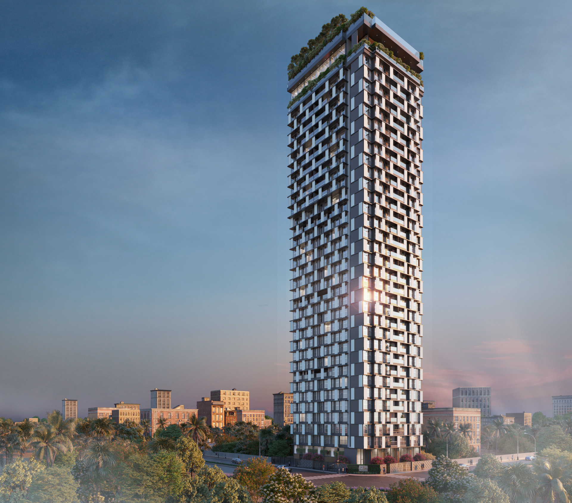 3D exterior render of a modern building with realistic lighting and architectural details by TechInfinity Studio.